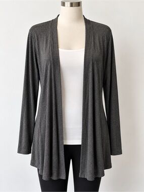 Charcoal Gray Open Front Long Cardigan Sweater Size Medium Lightweight Draped